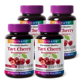 HOLIDAYS Montmorency Tart Cherry Supplement – 99% Concentrated Tart Cherry Powder, Natural Melatonin Support, Sleep & Recovery Wellness, 500mg × 120 Tablets, 4 Bottles _ Made in KOREA HOLIDAYS_